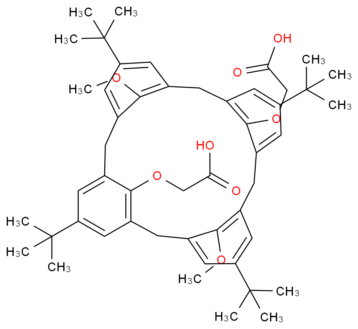 O(1),O(3)-双(羧基甲基)-O(2),O(4)-二甲基对叔丁基杯芳烃_分子结构_CAS_136157-98-7)