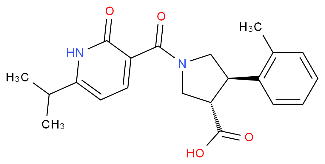 (3S*,4R*)-1-[(6-isopropyl-2-oxo-1,2-dihydropyridin-3-yl)carbonyl]-4-(2-methylphenyl)pyrrolidine-3-carboxylic acid_分子结构_CAS_)