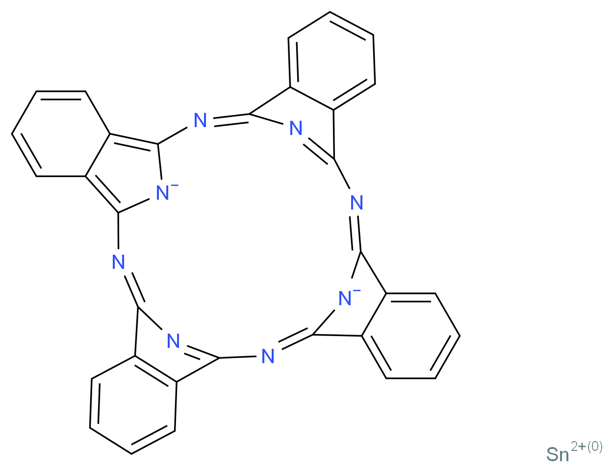 λ<sup>2</sup>-tin(2+) ion 2,11,20,29,37,38,39,40-octaazanonacyclo[28.6.1.1<sup>3</sup>,<sup>1</sup><sup>0</sup>.1<sup>1</sup><sup>2</sup>,<sup>1</sup><sup>9</sup>.1<sup>2</sup><sup>1</sup>,<sup>2</sup><sup>8</sup>.0<sup>4</sup>,<sup>9</sup>.0<sup>1</sup><sup>3</sup>,<sup>1</sup><sup>8</sup>.0<sup>2</sup><sup>2</sup>,<sup>2</sup><sup>7</sup>.0<sup>3</sup><sup>1</sup>,<sup>3</sup><sup>6</sup>]tetraconta-1(36),2,4,6,8,10(40),11,13,15,17,19,21(38),22,24,26,28,30,32,34-nonadecaene-37,39-diide_分子结构_CAS_15304-57-1