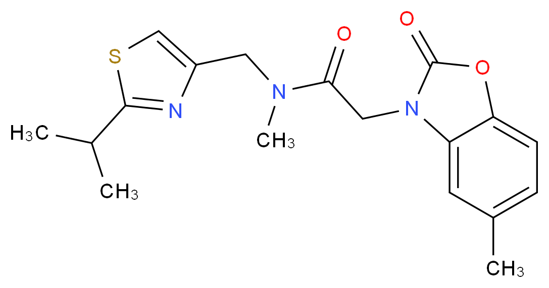 N-[(2-isopropyl-1,3-thiazol-4-yl)methyl]-N-methyl-2-(5-methyl-2-oxo-1,3-benzoxazol-3(2H)-yl)acetamide_分子结构_CAS_)