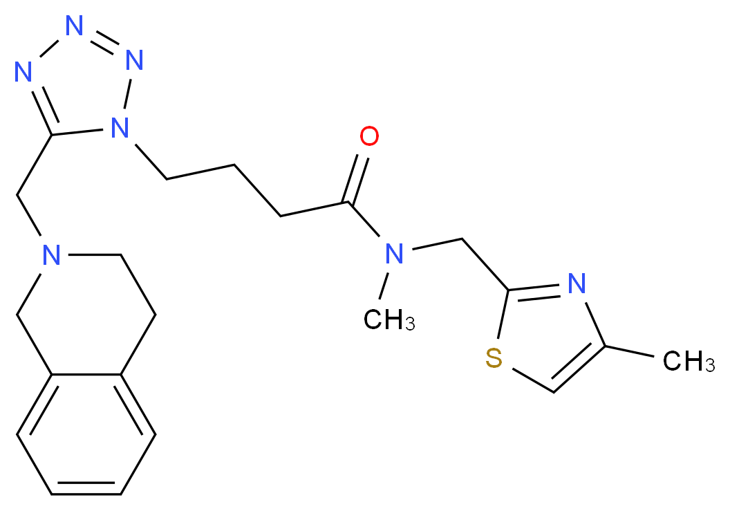 4-[5-(3,4-dihydro-2(1H)-isoquinolinylmethyl)-1H-tetrazol-1-yl]-N-methyl-N-[(4-methyl-1,3-thiazol-2-yl)methyl]butanamide_分子结构_CAS_)