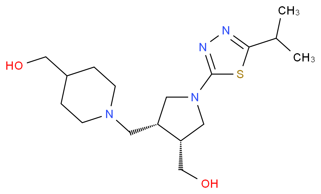 (1-{[(3R*,4R*)-4-(hydroxymethyl)-1-(5-isopropyl-1,3,4-thiadiazol-2-yl)pyrrolidin-3-yl]methyl}piperidin-4-yl)methanol_分子结构_CAS_)