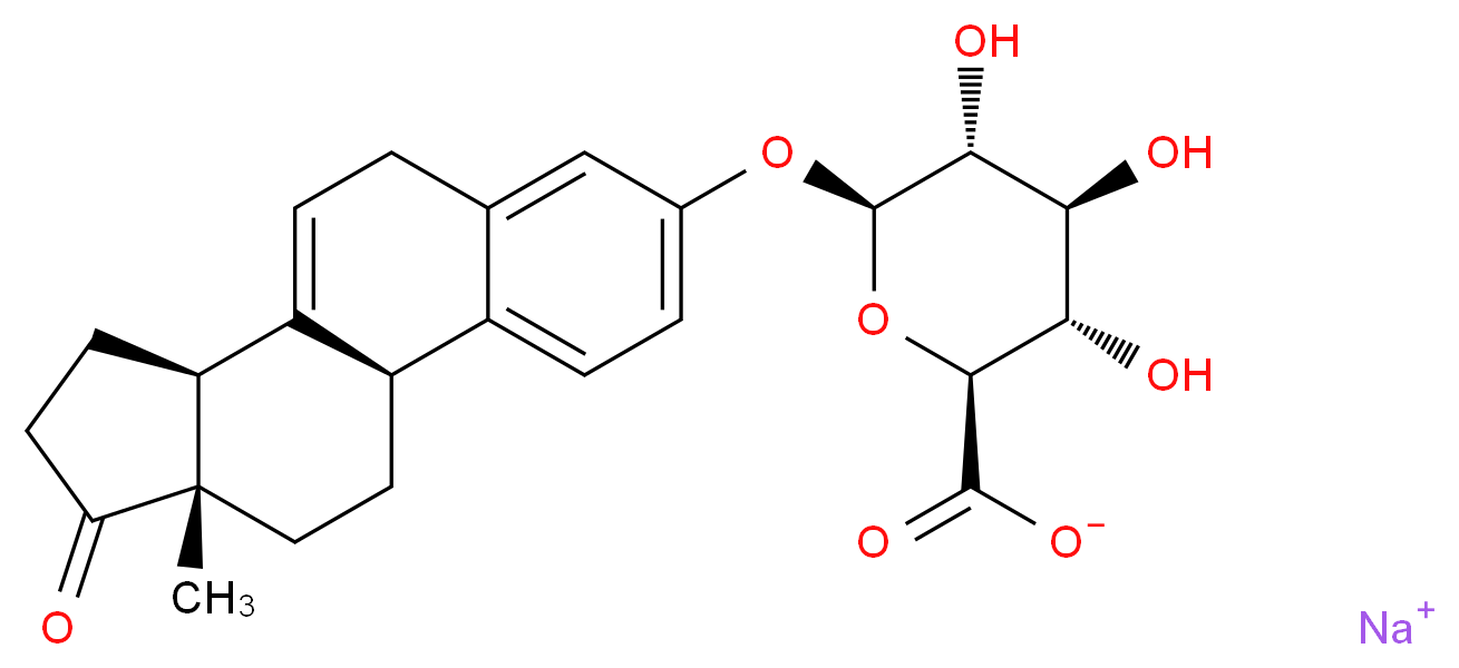 sodium (2S,3S,4S,5R,6S)-3,4,5-trihydroxy-6-{[(1S,11S,15S)-15-methyl-14-oxotetracyclo[8.7.0.0<sup>2</sup>,<sup>7</sup>.0<sup>1</sup><sup>1</sup>,<sup>1</sup><sup>5</sup>]heptadeca-2,4,6,9-tetraen-5-yl]oxy}oxane-2-carboxylate_分子结构_CAS_27610-12-4