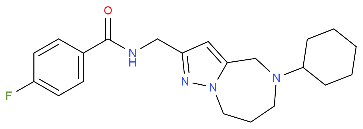N-[(5-cyclohexyl-5,6,7,8-tetrahydro-4H-pyrazolo[1,5-a][1,4]diazepin-2-yl)methyl]-4-fluorobenzamide_分子结构_CAS_)