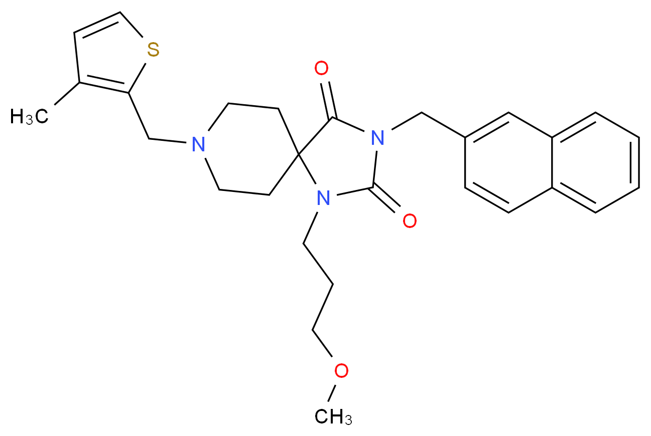 1-(3-methoxypropyl)-8-[(3-methyl-2-thienyl)methyl]-3-(2-naphthylmethyl)-1,3,8-triazaspiro[4.5]decane-2,4-dione_分子结构_CAS_)