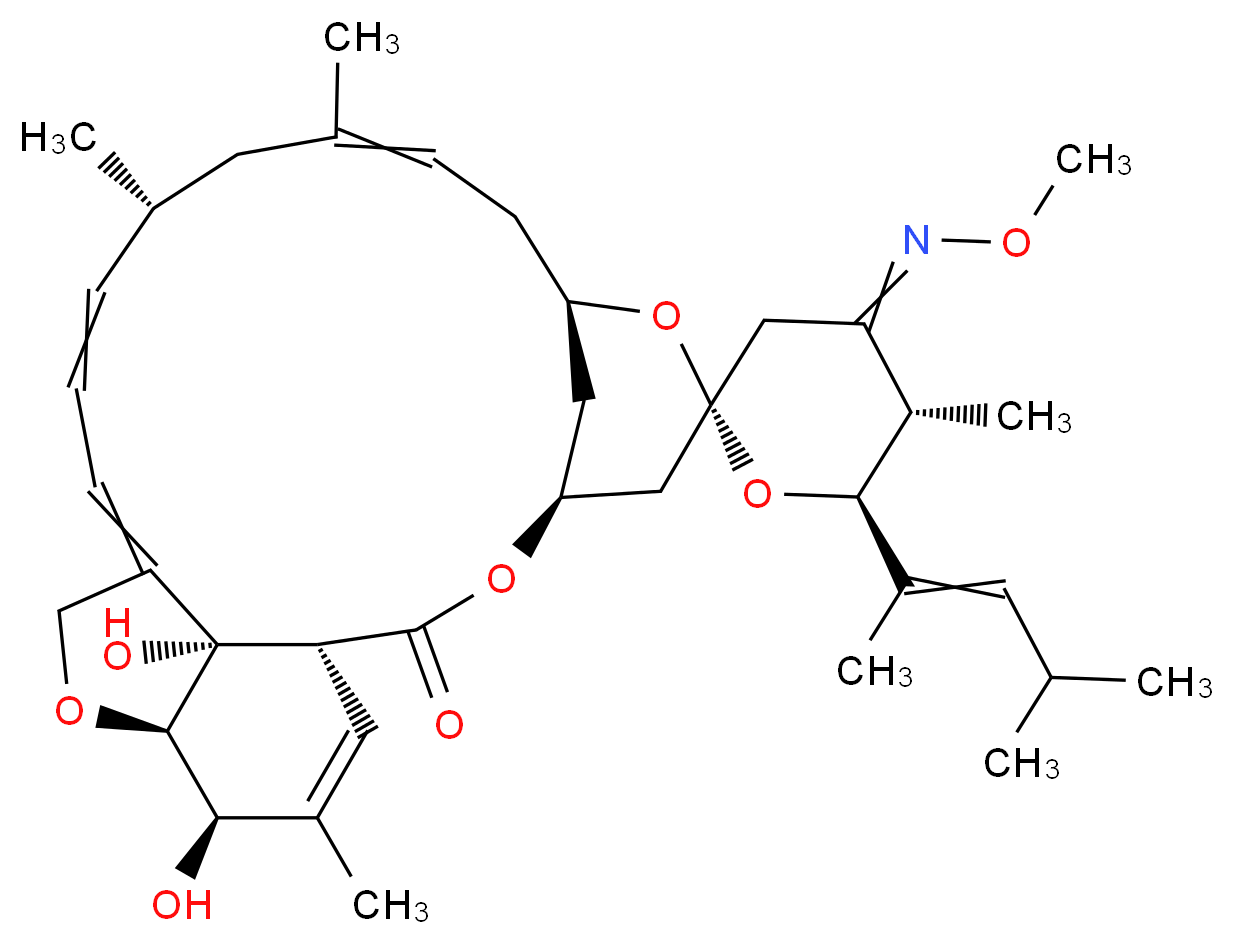 (1'R,2R,4'S,5S,6S,8'R,13'R,20'R,21'R,24'S)-21',24'-dihydroxy-4-(methoxyimino)-5,11',13',22'-tetramethyl-6-(4-methylpent-2-en-2-yl)-3',7',19'-trioxaspiro[oxane-2,6'-tetracyclo[15.6.1.1<sup>4</sup>,<sup>8</sup>.0<sup>2</sup><sup>0</sup>,<sup>2</sup><sup>4</sup>]pentacosane]-10',14',16',22'-tetraen-2'-one_分子结构_CAS_113507-06-5