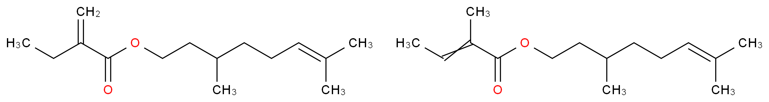 3,7-dimethyloct-6-en-1-yl 2-methylbut-2-enoate 3,7-dimethyloct-6-en-1-yl 2-methylidenebutanoate_分子结构_CAS_255714-11-5