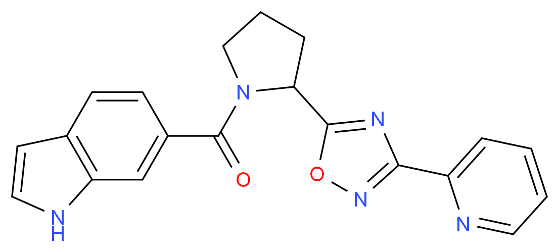 6-({2-[3-(2-pyridinyl)-1,2,4-oxadiazol-5-yl]-1-pyrrolidinyl}carbonyl)-1H-indole_分子结构_CAS_)