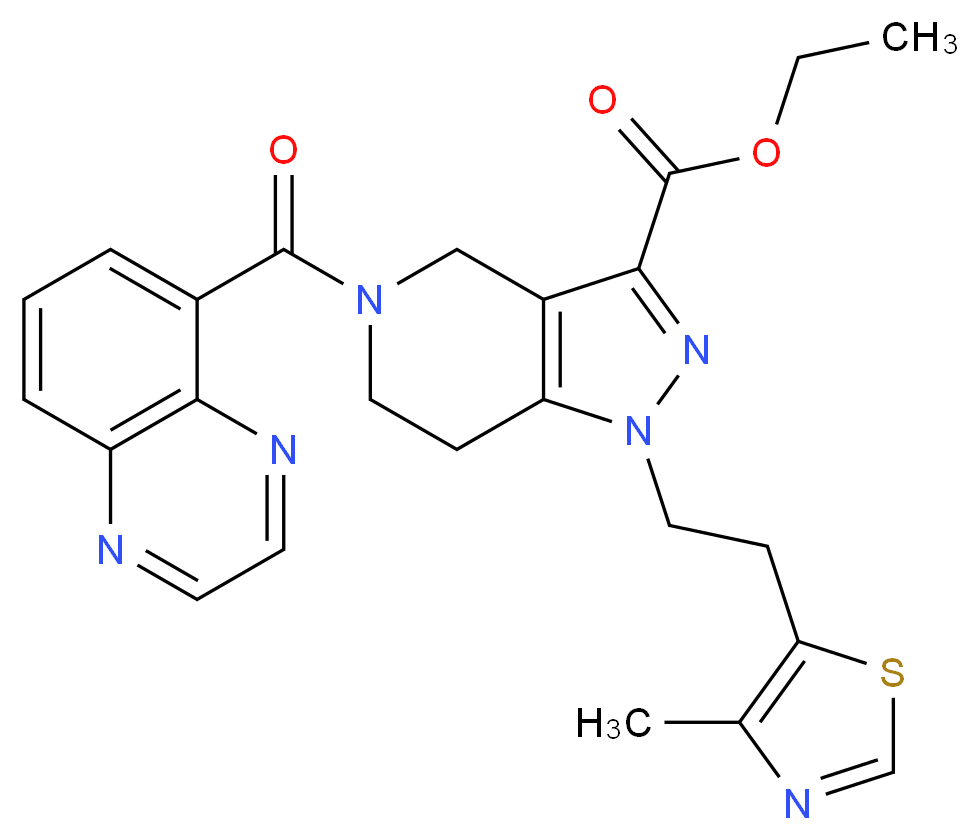 ethyl 1-[2-(4-methyl-1,3-thiazol-5-yl)ethyl]-5-(5-quinoxalinylcarbonyl)-4,5,6,7-tetrahydro-1H-pyrazolo[4,3-c]pyridine-3-carboxylate_分子结构_CAS_)