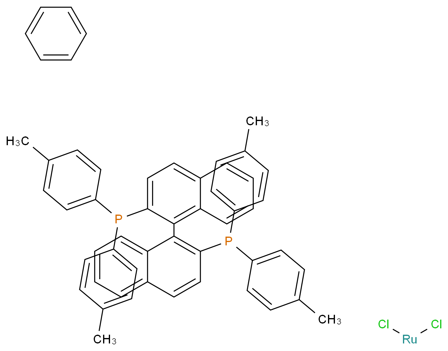 (1-{2-[bis(4-methylphenyl)phosphanyl]naphthalen-1-yl}naphthalen-2-yl)bis(4-methylphenyl)phosphane; benzene; dichlororuthenium_分子结构_CAS_854274-96-7