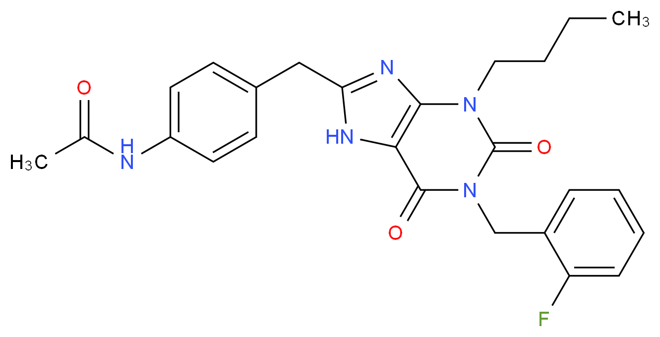 N-[4-[1-(2-Fluorobenzyl)-3-butyl-2,6-dixo-2,3,6,7-tetrahydro-1H-purin-8-ylmethyl]phenyl]acetamide_分子结构_CAS_628279-07-2)