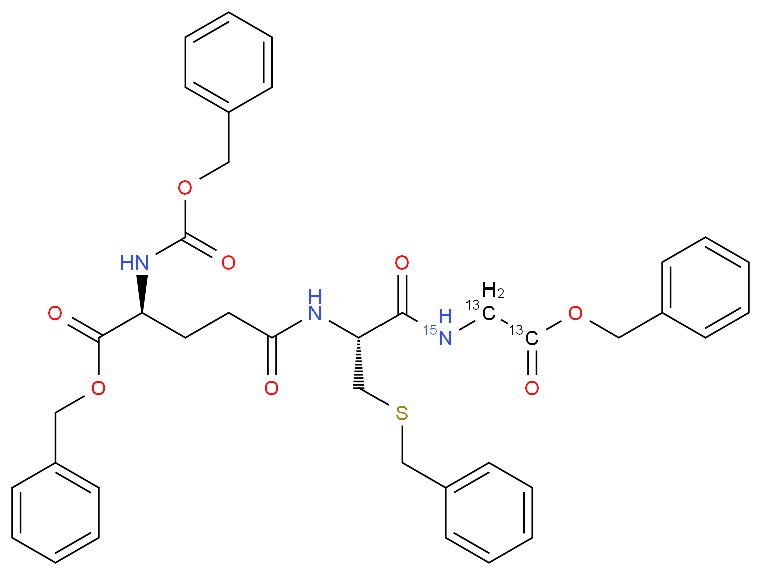 N-Cbz-O-Bzl-L-Glu-S-Bzl-L-Cys-Gly[13C2,15N]-OBzl_分子结构_CAS_874462-72-3)