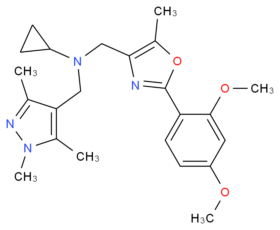 N-{[2-(2,4-dimethoxyphenyl)-5-methyl-1,3-oxazol-4-yl]methyl}-N-[(1,3,5-trimethyl-1H-pyrazol-4-yl)methyl]cyclopropanamine_分子结构_CAS_)
