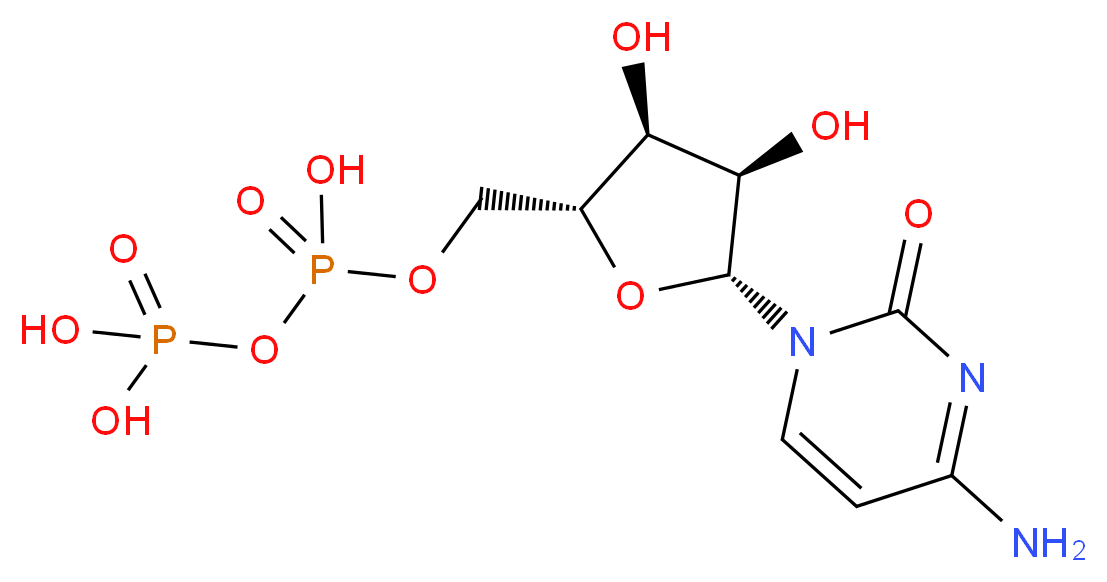 [({[(2R,3S,4R,5R)-5-(4-amino-2-oxo-1,2-dihydropyrimidin-1-yl)-3,4-dihydroxyoxolan-2-yl]methoxy}(hydroxy)phosphoryl)oxy]phosphonic acid_分子结构_CAS_63-38-7
