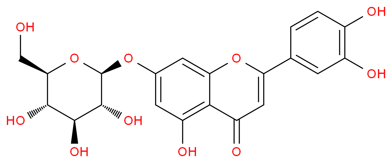 2-(3,4-dihydroxyphenyl)-5-hydroxy-7-{[(2S,3R,4S,5S,6R)-3,4,5-trihydroxy-6-(hydroxymethyl)oxan-2-yl]oxy}-4H-chromen-4-one_分子结构_CAS_5373-11-5
