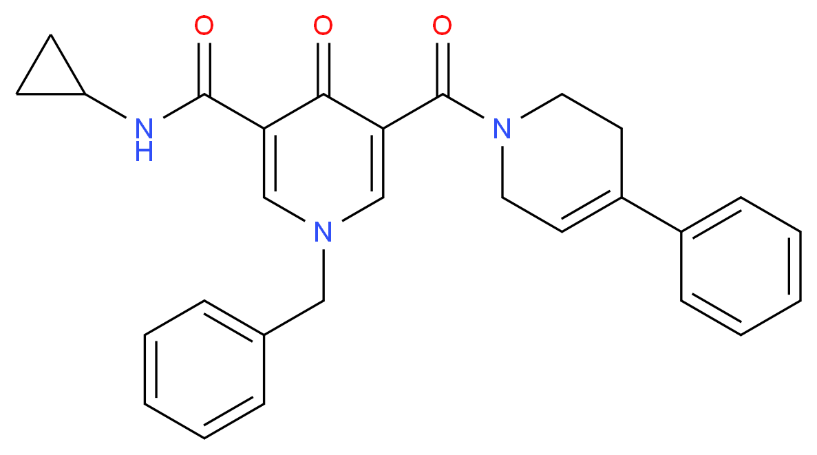 1-benzyl-N-cyclopropyl-4-oxo-5-[(4-phenyl-3,6-dihydro-1(2H)-pyridinyl)carbonyl]-1,4-dihydro-3-pyridinecarboxamide_分子结构_CAS_)
