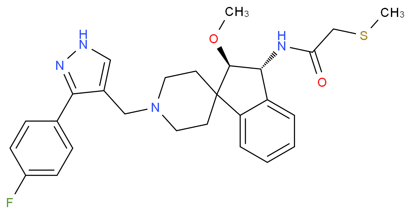 N-((2R*,3R*)-1'-{[3-(4-fluorophenyl)-1H-pyrazol-4-yl]methyl}-2-methoxy-2,3-dihydrospiro[indene-1,4'-piperidin]-3-yl)-2-(methylthio)acetamide_分子结构_CAS_)