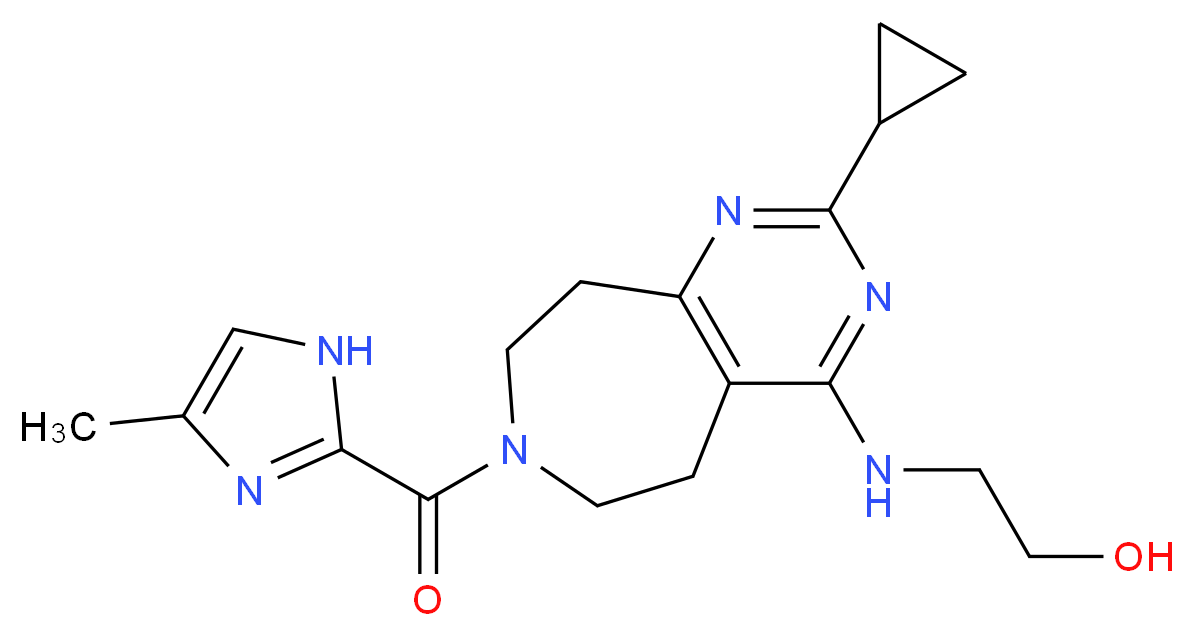 2-({2-cyclopropyl-7-[(4-methyl-1H-imidazol-2-yl)carbonyl]-6,7,8,9-tetrahydro-5H-pyrimido[4,5-d]azepin-4-yl}amino)ethanol_分子结构_CAS_)