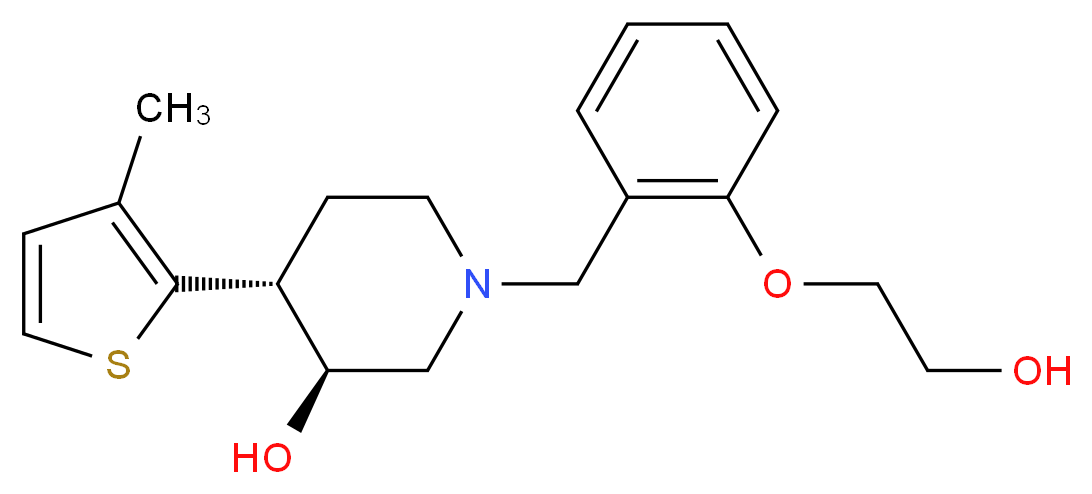(3S*,4R*)-1-[2-(2-hydroxyethoxy)benzyl]-4-(3-methyl-2-thienyl)piperidin-3-ol_分子结构_CAS_)