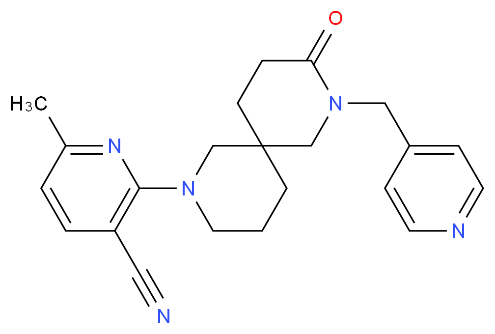6-methyl-2-[9-oxo-8-(4-pyridinylmethyl)-2,8-diazaspiro[5.5]undec-2-yl]nicotinonitrile_分子结构_CAS_)