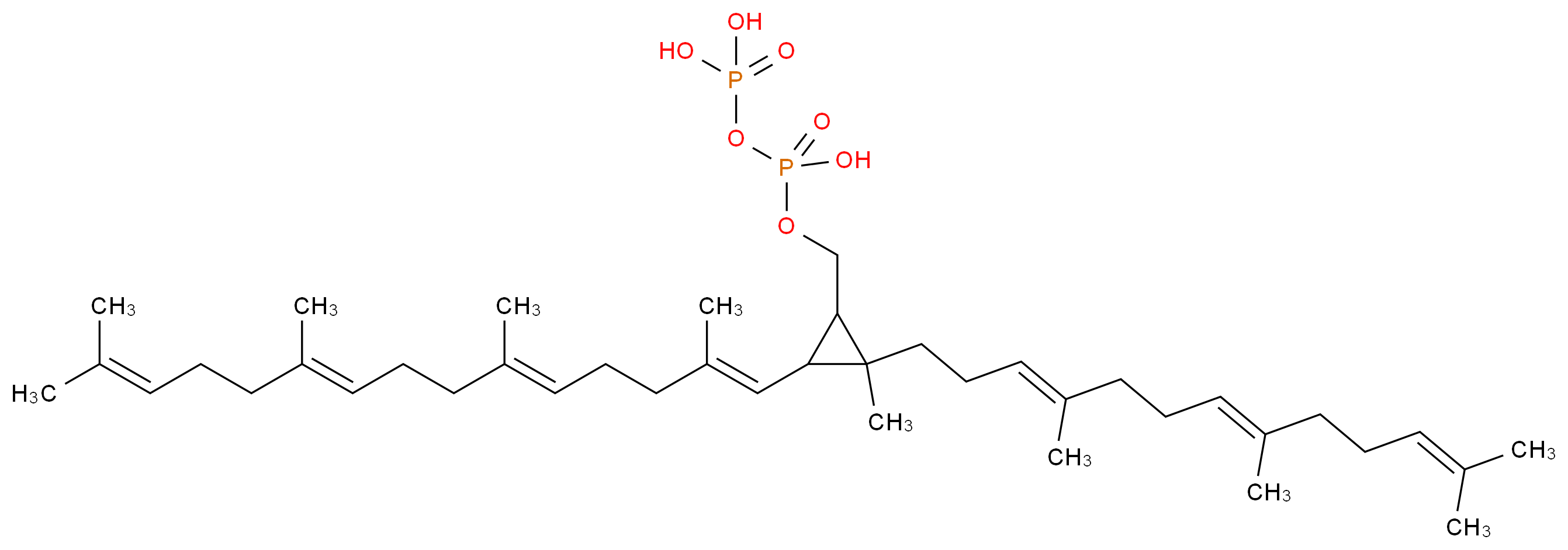 {[hydroxy({2-methyl-3-[(1E,5E,9E)-2,6,10,14-tetramethylpentadeca-1,5,9,13-tetraen-1-yl]-2-[(3E,7E)-4,8,12-trimethyltrideca-3,7,11-trien-1-yl]cyclopropyl}methoxy)phosphoryl]oxy}phosphonic acid_分子结构_CAS_38005-61-7