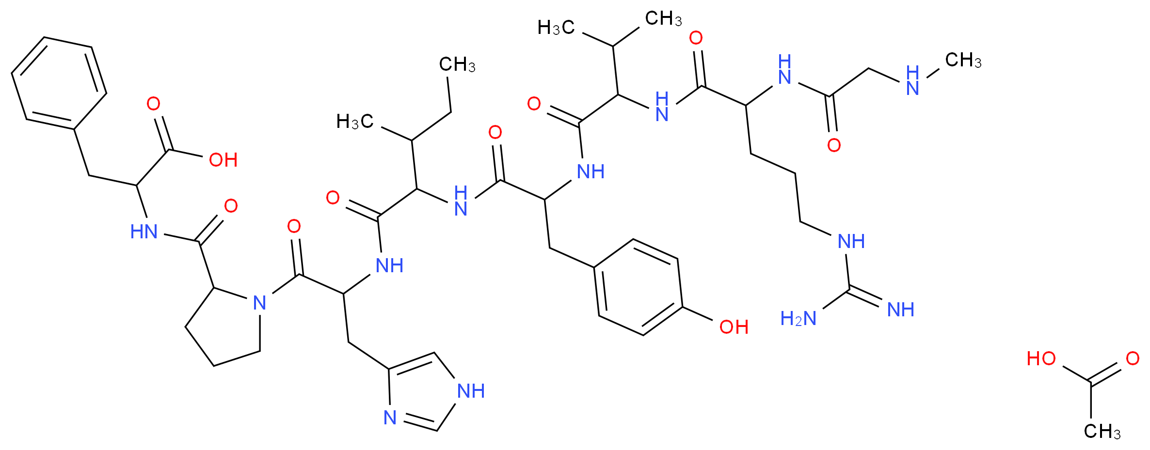 2-{[1-(2-{2-[2-(2-{5-carbamimidamido-2-[2-(methylamino)acetamido]pentanamido}-3-methylbutanamido)-3-(4-hydroxyphenyl)propanamido]-3-methylpentanamido}-3-(1H-imidazol-4-yl)propanoyl)pyrrolidin-2-yl]formamido}-3-phenylpropanoic acid; acetic acid_分子结构_CAS_102029-89-0