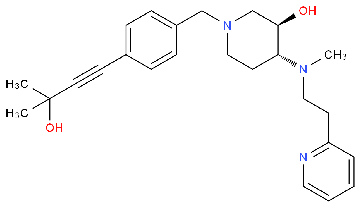 (3R*,4R*)-1-[4-(3-hydroxy-3-methyl-1-butyn-1-yl)benzyl]-4-{methyl[2-(2-pyridinyl)ethyl]amino}-3-piperidinol_分子结构_CAS_)