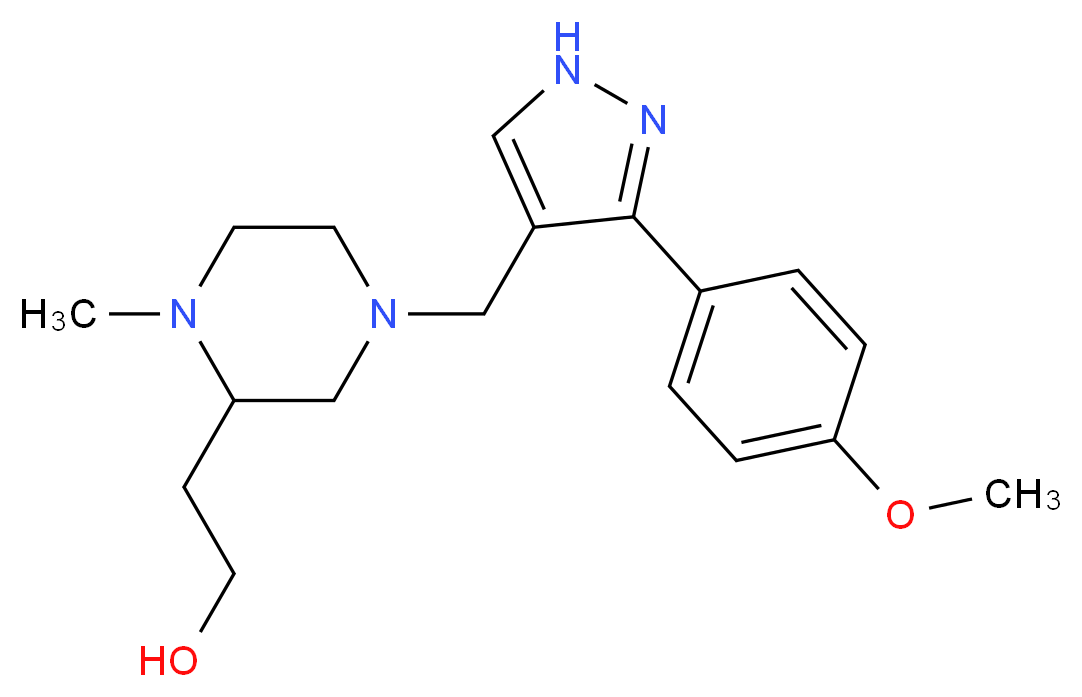 2-(4-{[3-(4-methoxyphenyl)-1H-pyrazol-4-yl]methyl}-1-methyl-2-piperazinyl)ethanol_分子结构_CAS_)