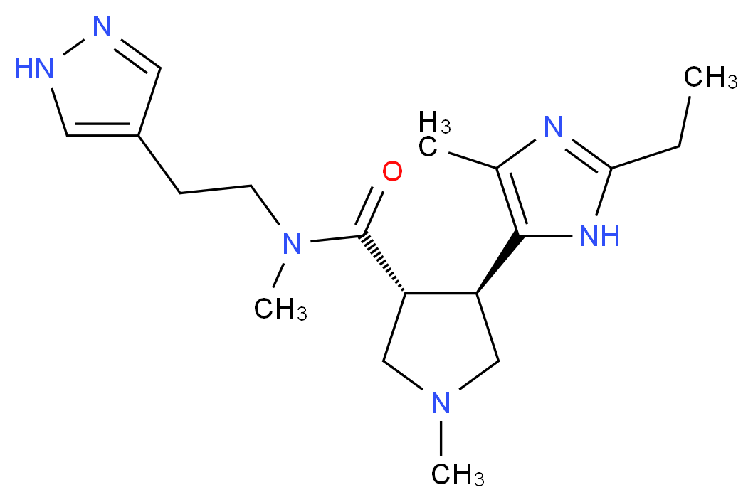(3R*,4R*)-4-(2-ethyl-4-methyl-1H-imidazol-5-yl)-N,1-dimethyl-N-[2-(1H-pyrazol-4-yl)ethyl]pyrrolidine-3-carboxamide_分子结构_CAS_)