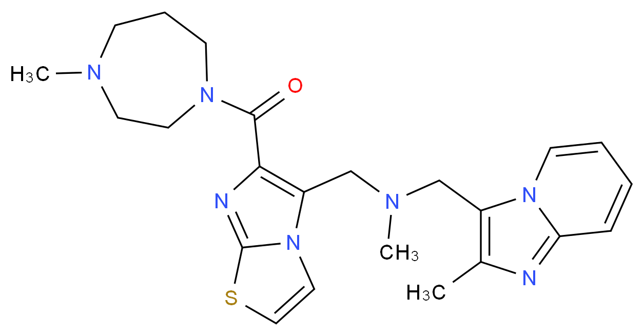 N-methyl-1-{6-[(4-methyl-1,4-diazepan-1-yl)carbonyl]imidazo[2,1-b][1,3]thiazol-5-yl}-N-[(2-methylimidazo[1,2-a]pyridin-3-yl)methyl]methanamine_分子结构_CAS_)