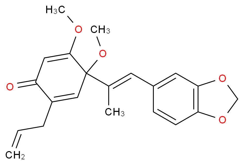 4-[(1E)-1-(2H-1,3-benzodioxol-5-yl)prop-1-en-2-yl]-4,5-dimethoxy-2-(prop-2-en-1-yl)cyclohexa-2,5-dien-1-one_分子结构_CAS_28178-92-9