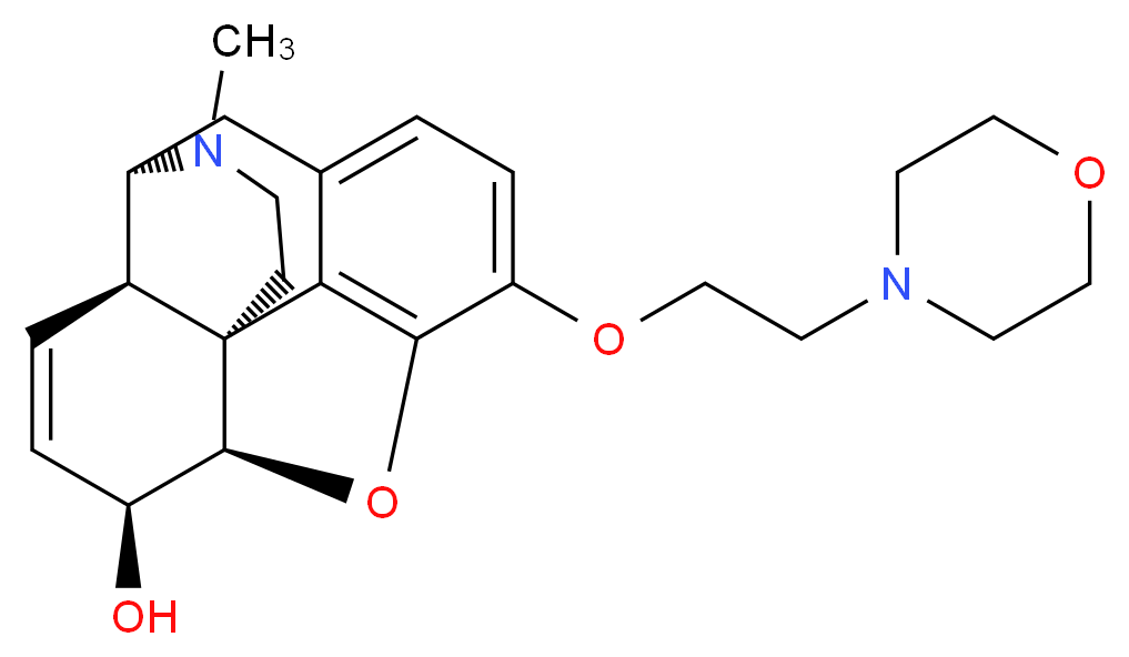 (1S,5R,13R,14S,17R)-4-methyl-10-[2-(morpholin-4-yl)ethoxy]-12-oxa-4-azapentacyclo[9.6.1.0<sup>1</sup>,<sup>1</sup><sup>3</sup>.0<sup>5</sup>,<sup>1</sup><sup>7</sup>.0<sup>7</sup>,<sup>1</sup><sup>8</sup>]octadeca-7,9,11(18),15-tetraen-14-ol_分子结构_CAS_509-67-1