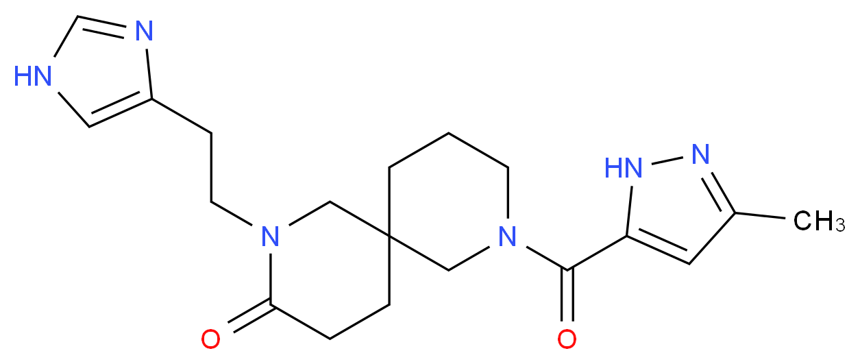 2-[2-(1H-imidazol-4-yl)ethyl]-8-[(3-methyl-1H-pyrazol-5-yl)carbonyl]-2,8-diazaspiro[5.5]undecan-3-one_分子结构_CAS_)