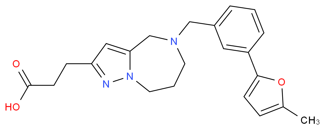 3-{5-[3-(5-methyl-2-furyl)benzyl]-5,6,7,8-tetrahydro-4H-pyrazolo[1,5-a][1,4]diazepin-2-yl}propanoic acid_分子结构_CAS_)