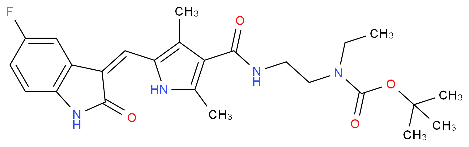 tert-butyl N-ethyl-N-{2-[(5-{[(3Z)-5-fluoro-2-oxo-2,3-dihydro-1H-indol-3-ylidene]methyl}-2,4-dimethyl-1H-pyrrol-3-yl)formamido]ethyl}carbamate_分子结构_CAS_1246833-23-7