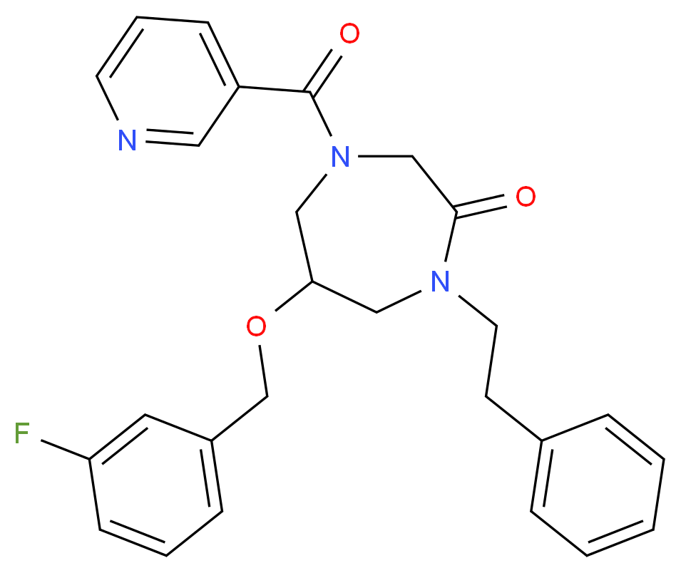 6-[(3-fluorobenzyl)oxy]-1-(2-phenylethyl)-4-(3-pyridinylcarbonyl)-1,4-diazepan-2-one_分子结构_CAS_)