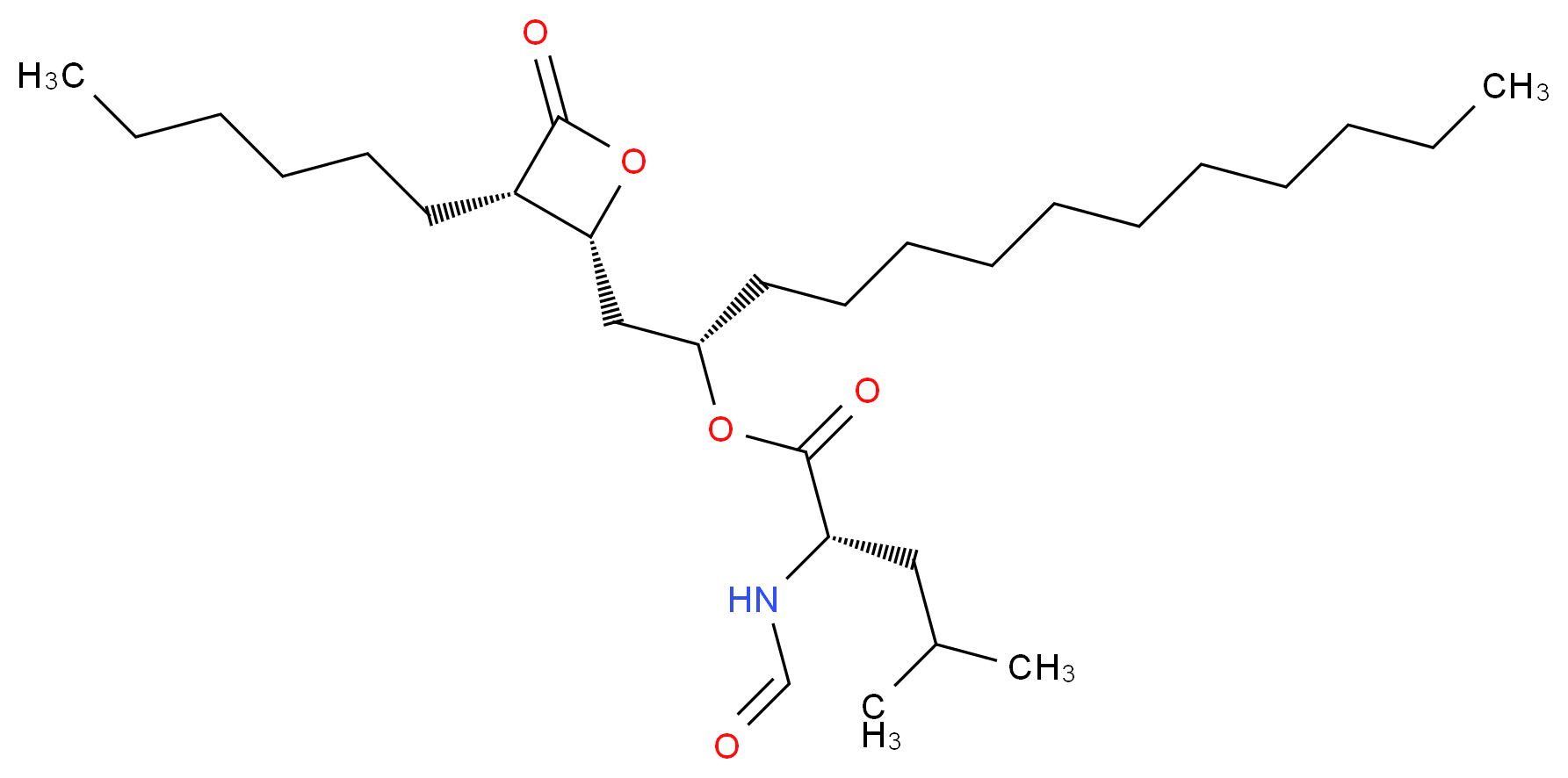 (2S)-1-[(2R,3S)-3-hexyl-4-oxooxetan-2-yl]tridecan-2-yl (2S)-2-formamido-4-methylpentanoate_分子结构_CAS_130193-42-9