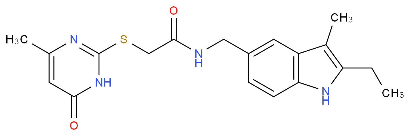 N-[(2-ethyl-3-methyl-1H-indol-5-yl)methyl]-2-[(4-methyl-6-oxo-1,6-dihydropyrimidin-2-yl)thio]acetamide_分子结构_CAS_)