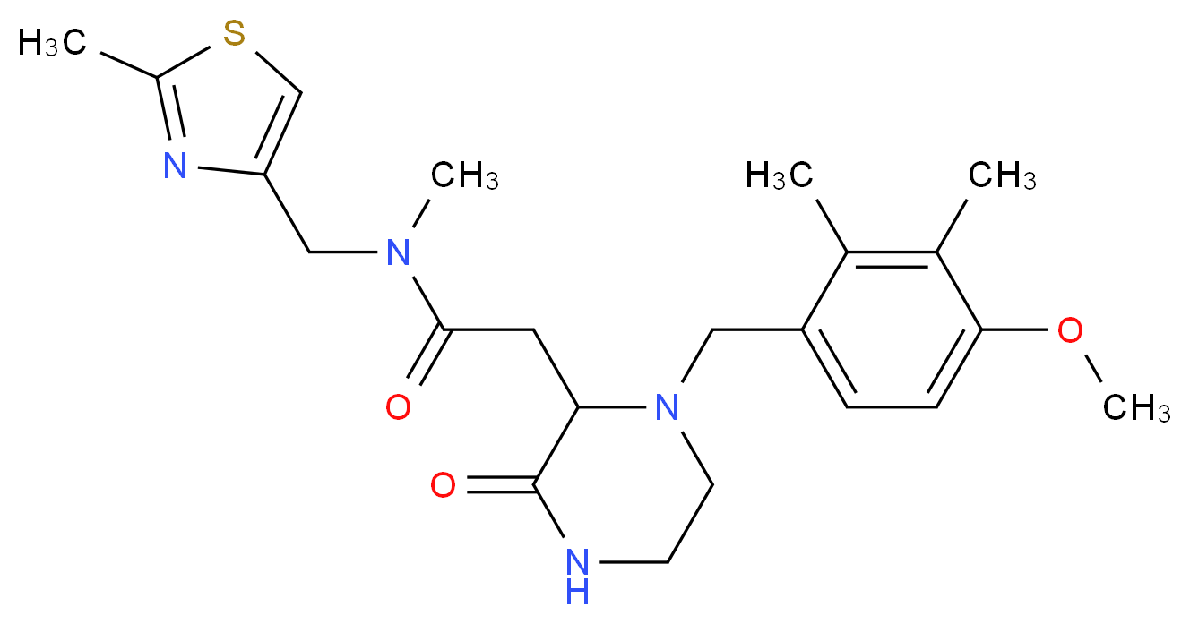 2-[1-(4-methoxy-2,3-dimethylbenzyl)-3-oxo-2-piperazinyl]-N-methyl-N-[(2-methyl-1,3-thiazol-4-yl)methyl]acetamide_分子结构_CAS_)