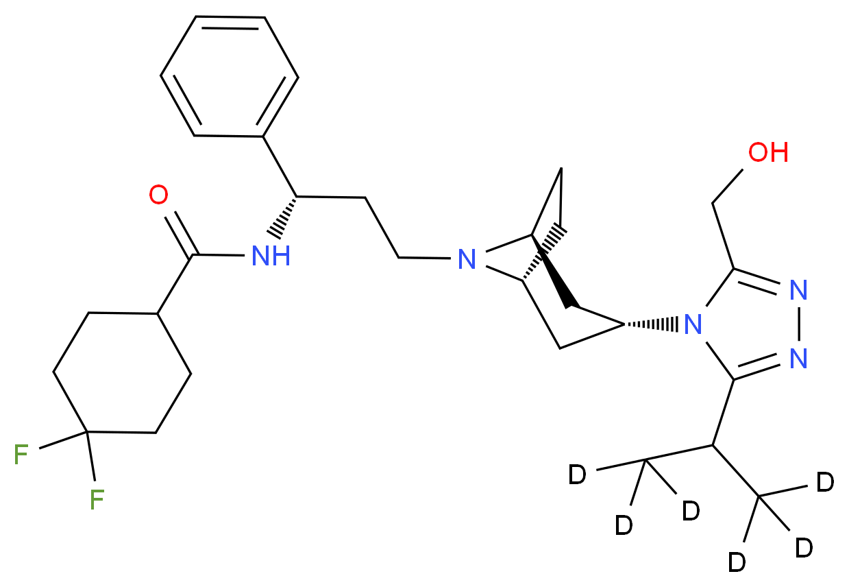 4,4-difluoro-N-[(1S)-3-[(1R,3S,5S)-3-[3-(hydroxymethyl)-5-[(1,1,1,3,3,3-<sup>2</sup>H<sub>6</sub>)propan-2-yl]-4H-1,2,4-triazol-4-yl]-8-azabicyclo[3.2.1]octan-8-yl]-1-phenylpropyl]cyclohexane-1-carboxamide_分子结构_CAS_1217536-16-7