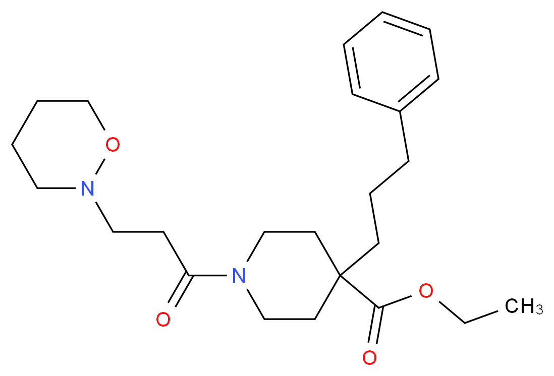 ethyl 1-[3-(1,2-oxazinan-2-yl)propanoyl]-4-(3-phenylpropyl)-4-piperidinecarboxylate_分子结构_CAS_)