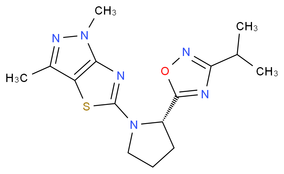 5-[(2S)-2-(3-isopropyl-1,2,4-oxadiazol-5-yl)pyrrolidin-1-yl]-1,3-dimethyl-1H-pyrazolo[3,4-d][1,3]thiazole_分子结构_CAS_)