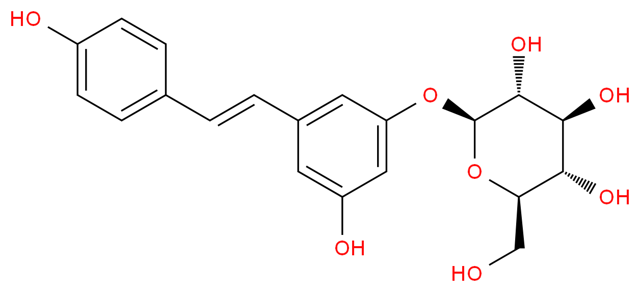 (2S,3R,4S,5S,6R)-2-{3-hydroxy-5-[(E)-2-(4-hydroxyphenyl)ethenyl]phenoxy}-6-(hydroxymethyl)oxane-3,4,5-triol_分子结构_CAS_65914-17-2