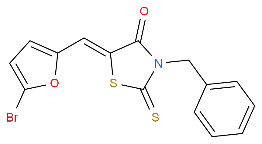 (5Z)-3-benzyl-5-[(5-bromofuran-2-yl)methylidene]-2-sulfanylidene-1,3-thiazolidin-4-one_分子结构_CAS_63618-71-3