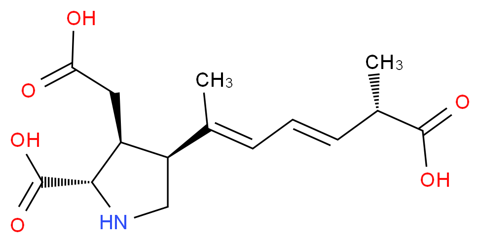 (2S,3S,4S)-4-[(2E,4E,6S)-6-carboxy-6-methylhexa-2,4-dien-2-yl]-3-(carboxymethyl)pyrrolidine-2-carboxylic acid_分子结构_CAS_14277-97-5