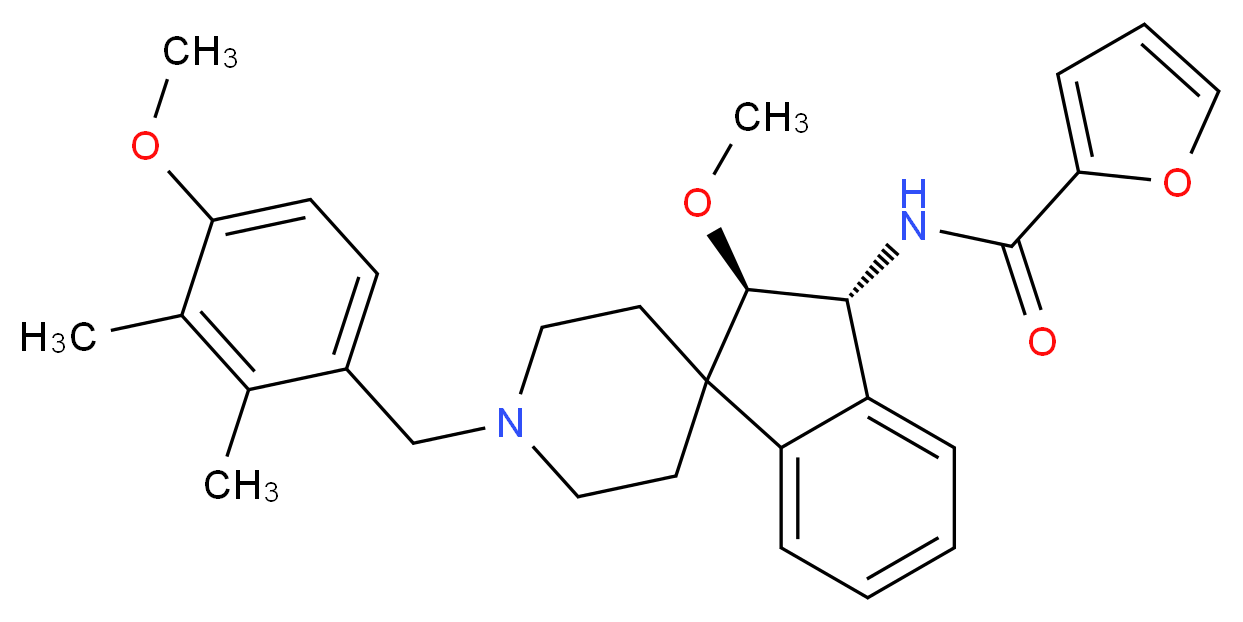 N-[(2R*,3R*)-2-methoxy-1'-(4-methoxy-2,3-dimethylbenzyl)-2,3-dihydrospiro[indene-1,4'-piperidin]-3-yl]-2-furamide_分子结构_CAS_)
