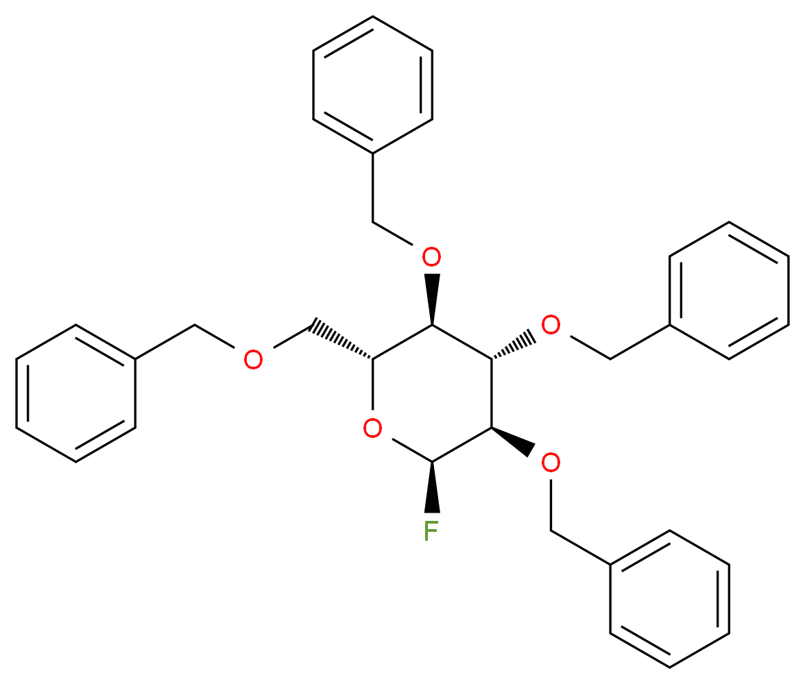 2,3,4,6-四-O-苄基-D-吡喃葡萄糖酰氟，主要为 α 构型_分子结构_CAS_89025-46-7)