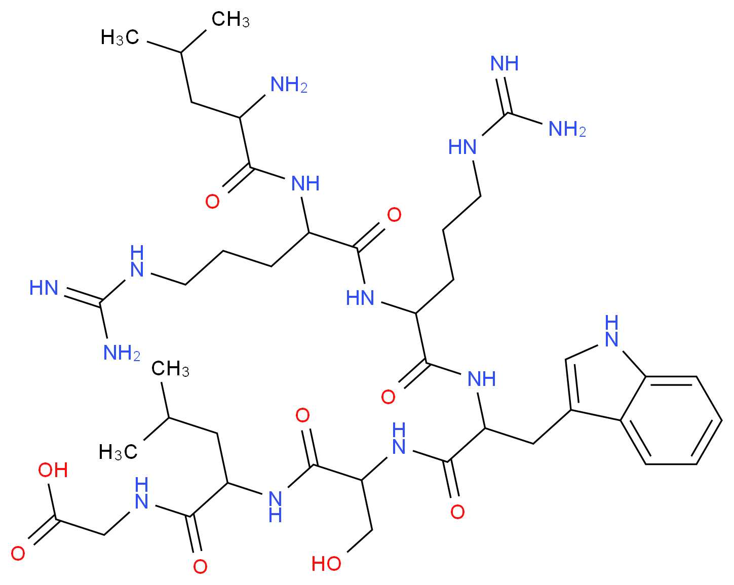 2-{2-[2-(2-{2-[2-(2-amino-4-methylpentanamido)-5-carbamimidamidopentanamido]-5-carbamimidamidopentanamido}-3-(1H-indol-3-yl)propanamido)-3-hydroxypropanamido]-4-methylpentanamido}acetic acid_分子结构_CAS_80224-16-4