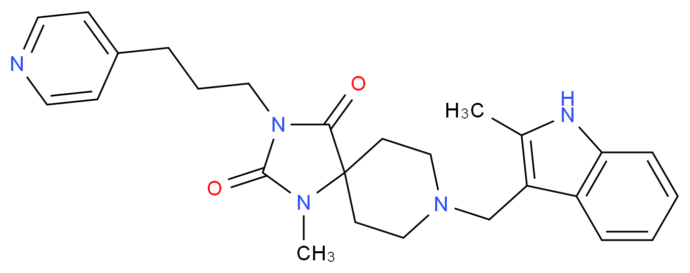 1-methyl-8-[(2-methyl-1H-indol-3-yl)methyl]-3-[3-(4-pyridinyl)propyl]-1,3,8-triazaspiro[4.5]decane-2,4-dione_分子结构_CAS_)