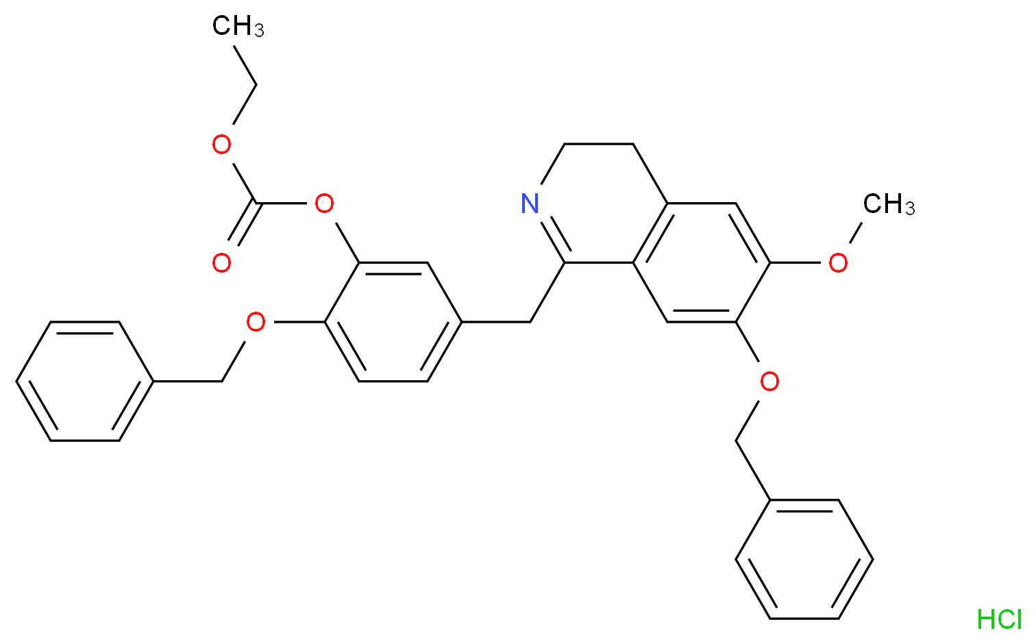 7-Benzyloxy-1-(4-benzyloxy-3-ethoxycarbonyloxybenzyl)-6-methoxy-3,4-dihydroisoquinoline Hydrochloride_分子结构_CAS_62744-14-3)